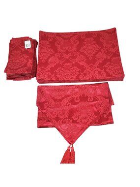 W-C Designs Regent Manor Damask 12 Napkins 12 Placemats Table Runner Cinnabar